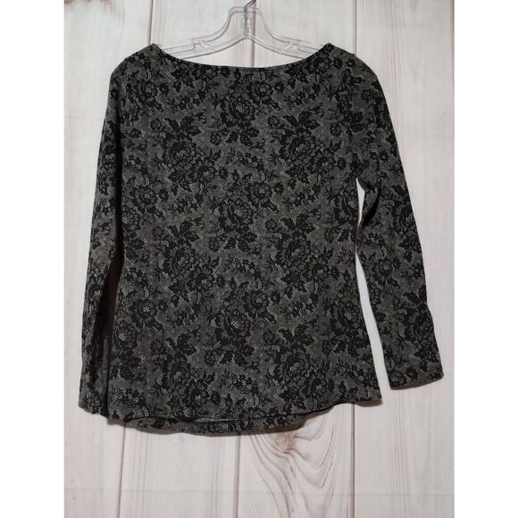 Elle‎ Shirt Ladies Extra Small Black Gray Floral Boat Neck Long Sleeve - Picture 2 of 8